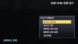 Camcorder Sony PXW-Z150, Screenshot Menü File Format