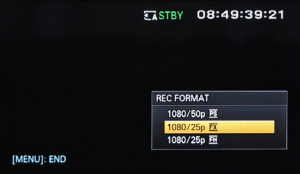 Camcorder Sony PXW-Z150, Screenshot Menü Rec Format