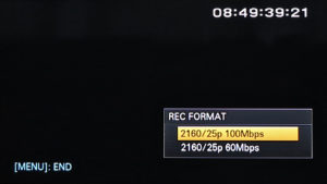 Camcorder Sony PXW-Z150, Screenshot Menü Rec Format